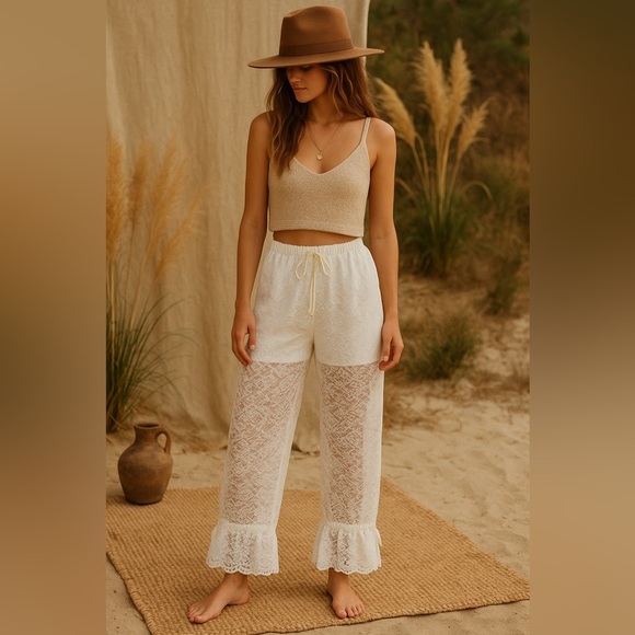 NEW White Lace Bloomer Pants with Built in Shorts. - Picture 1 of 6